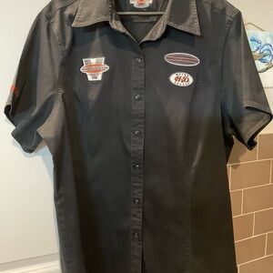 HARLEY DAVIDSON Women’s Sz 1 XL Black Button Up Short Sleeve